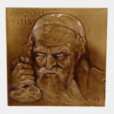 J And JG Low Art Tile Works Art Pottery Brown Majolica Old Man Portrait Tile