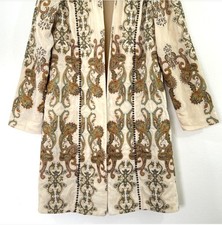 Chico's Jacket Open Front Paisley Long Sleeve Beaded Ivory. Size 2 US 12/14