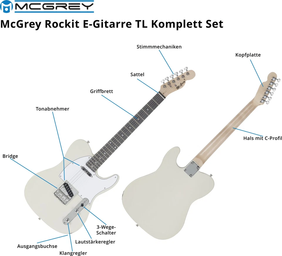 TL-Style E-Gitarre Komplett Set Verstärker Stimmgerät Tuner Gigbag Tasche Amp - Bild 4 von 4
