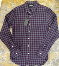 New BONOBOS Men SMALL SLIM FIT Brushed Cotton Gray Linden Check Shirt NWT 78USD