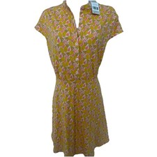 Boden Dress Womens 8P Yellow Pink Pineapple A-Line Shirt Button Flippy Jersey