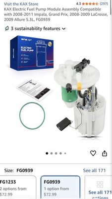KAX Electric Fuel Pump Module Assembly Compatible with 2008-2011 Impala, Grand P