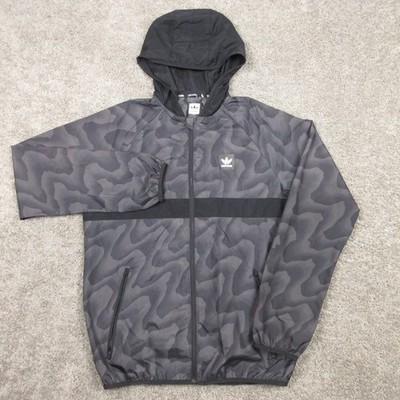 Adidas Jacket Mens Medium Black Climalite Windbreaker Warmup Trefoil Logo Light