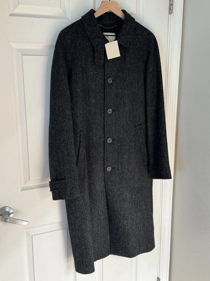 Harris Tweed  House Of Bruar Men’s Size M Overcoat Made Scotland NWT Charcoal - Image 2 of 4