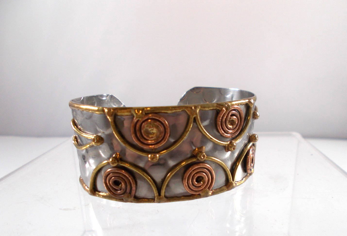 Mixed Metal Modernist Design Cuff Bracelet Free Shipping