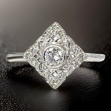 Art Deco Style Ring 18ct White Gold Real Diamonds 3.58grams Size N