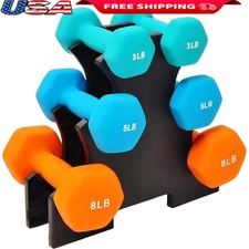 Neoprene Dumbbell Set W/ Rack 3 5 8 lbs Hex Shape Non Slip Weight Training New