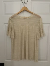 Max Studio New Womens L Feminine Sexy Semi Sheer Antique White Top Free Shipping