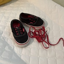 Vans size 4 Toddler Black White Red Lace Up Sneakers Shoes