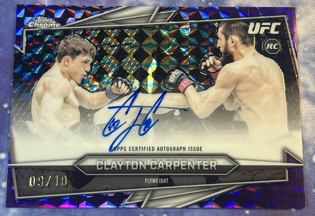 Clayton Carpenter UFC Topps Chrome 2026 Purple Geometric Rookie Auto /10 On Card
