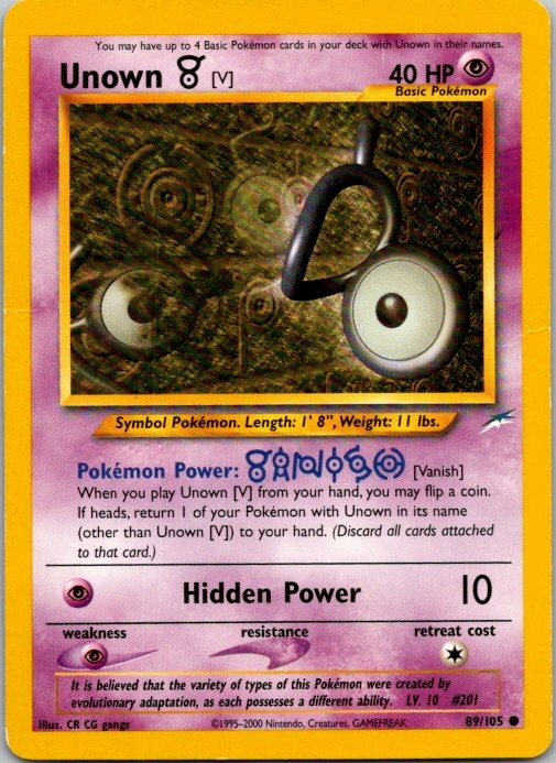 Unown [V] 89/105 Common Neo Destiny Pokemon Unlimited Moderately Played
