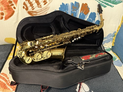 #ad William Zhai Alto Saxophone Eb Gold Lacquer Engraved Bell w Case $144.59