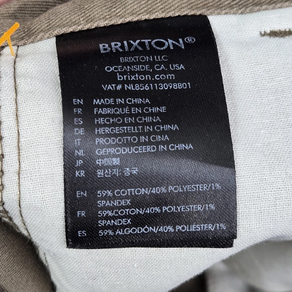 Brixton Hombres Pantalones Cortos 34 Marrón Chino Sarga Trabajo II Botón Corto 10" Entrepierna Foto 4 de 4