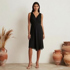 Vintage Evening Cocktail Mini Dress Black Silk Wrap V-Neck Sleeveless Zip US 4