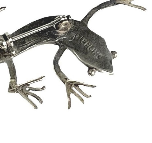 Vintage Sterling Silver Lizard Gecko Pin Brooch Green Gemstone Inlay - Picture 4 of 6