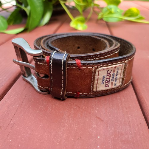 Authentic Relic Brand Full Grain Leather Belt Brushed Nickel Hardware - Size 36