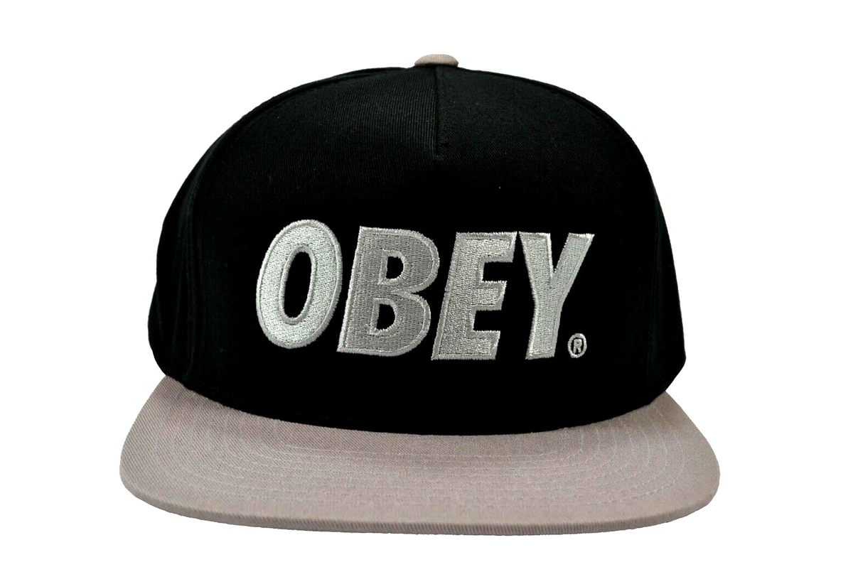 Obey The City Snapback Black Silver Contrast Embroidered Logo Men s Hat