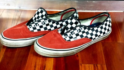 coral checkerboard vans