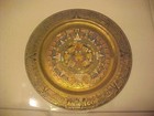 Vintage Brass Enamel Aztec Mayan Calendar Wall Hanging Plate 11"  Mexico changer — photo 1