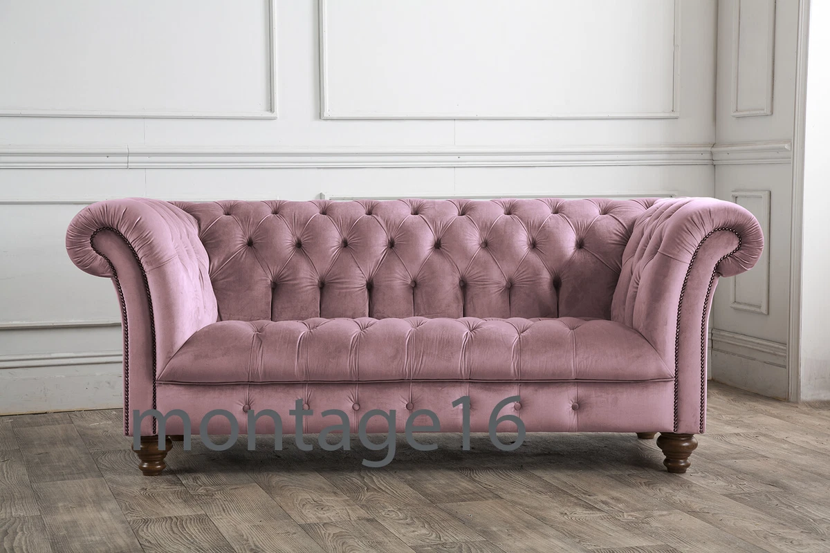 Bespoke Montrose Button Back Chesterfield PInk Velvet Fabric Sofa
