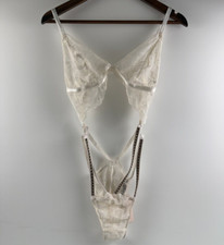 Victoria s Secret Lace Teddy Unlined Bodysuit w/ Rhinestone Strap Ivory XL NWT