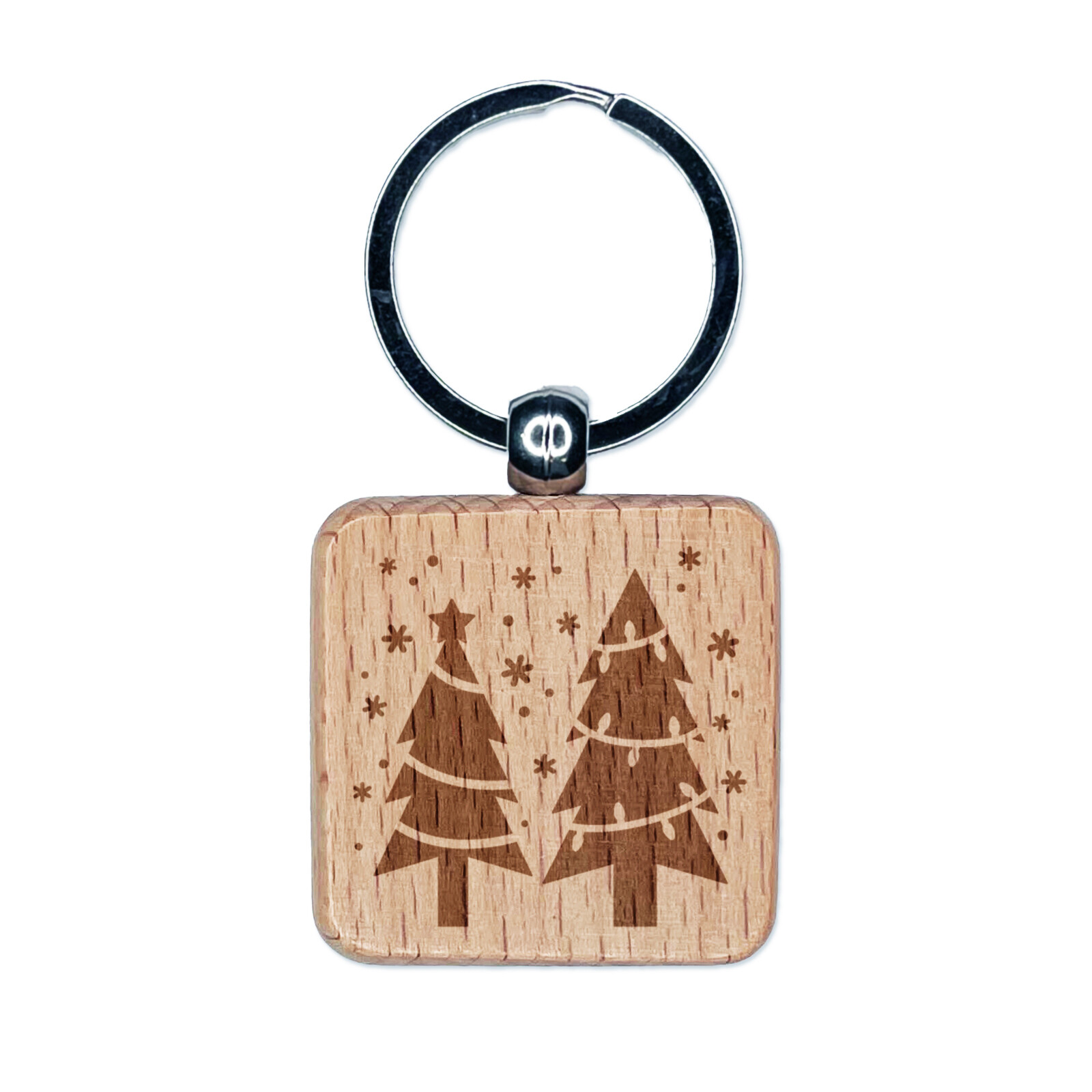 Festive Snowflake Christmas Tree Wooden Keychain Charm Tag  