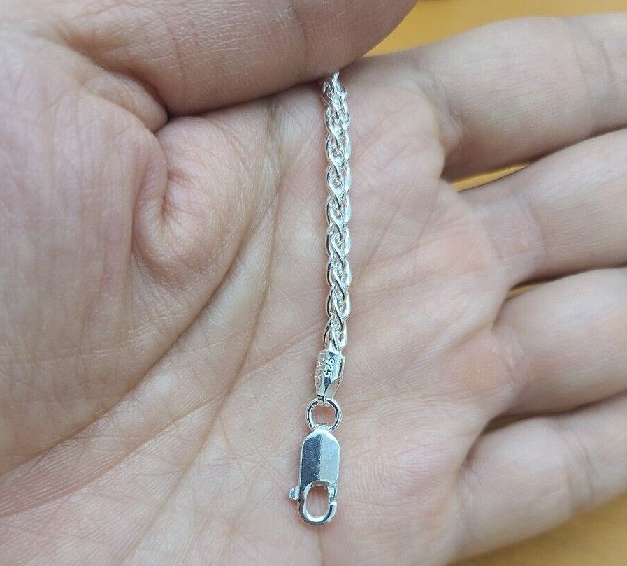 925 Sterling Silver Spiga Wheat Chain Necklace Bracelet Width 3mm