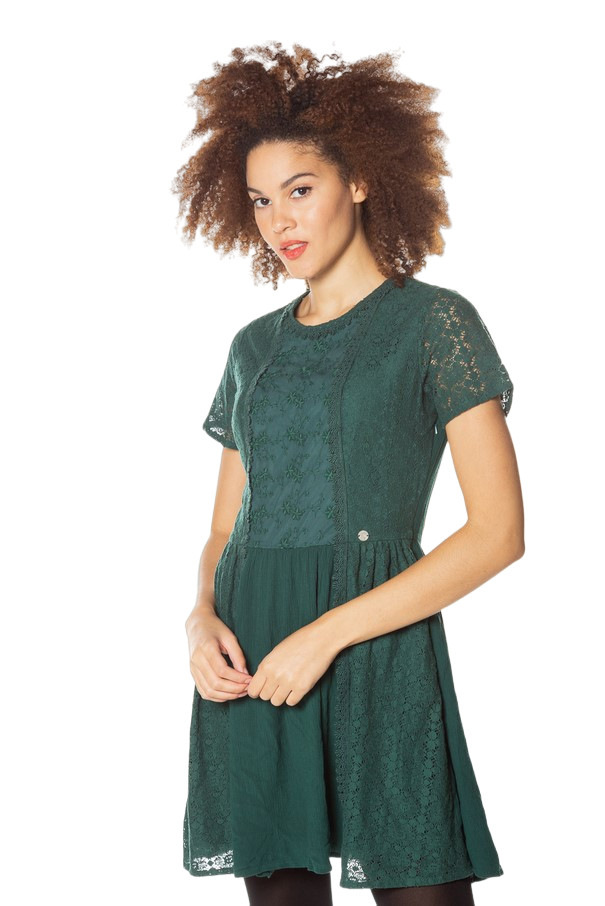 Кружево Superdry Damen Ella Lace Spitzenkleid grün M