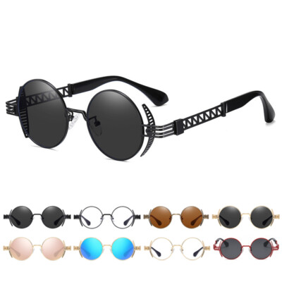 Steampunk Vintage Round Sunglasses Men Women Hippie Punk Metal Frame Sun  Glasses