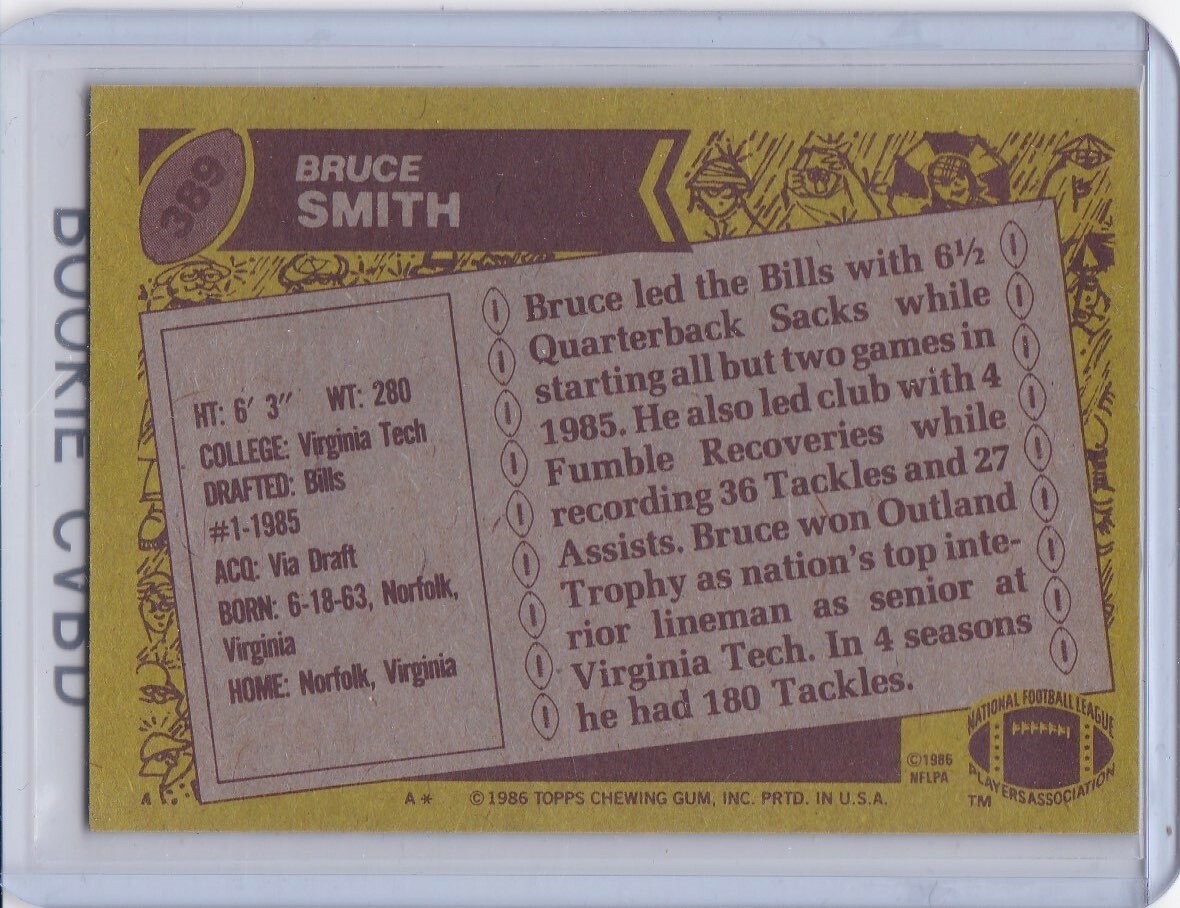 BRUCE SMITH ROOKIE CARD 1986 Topps VINTAGE FOOTBALL RC Buffalo Bills ...