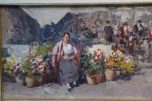 VINCENZO IROLLI- OLIO SU TAVOLA CON CORNICE -MERCATO FIORI - Foto 4 di 6