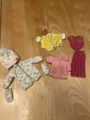 Vintage Barbie Size Clone Mommy Made Sweaters Set Lot Pastel Pink Yellow