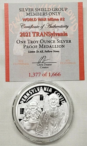 1oz 2021 Silver Shield Proof TRANSylvania Coin #2 World War MEme Series