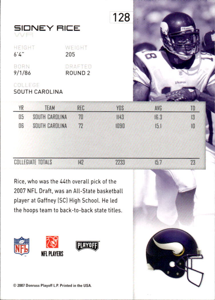 2007 Playoff NFL Playoffs Sidney Rice #128 Minnesota Vikings - Picture 2 of 2