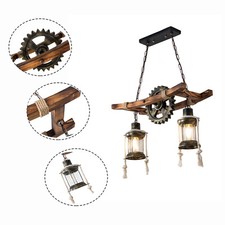 Rustic Wood Chandelier Farmhouse Loft Retro Pendant Light Ceiling Fixture Lamp