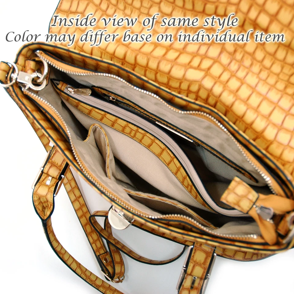 Mujeres Informal Bolso de Mano Croco Texturizado Cartera Dama Bolso de Hombro Cartera Amarillo Foto 4 de 4