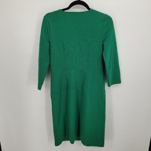Boden womens 4 L green Bronte Ottoman V neck ribbed dress 3 qtr sleeve pockets - Picture 2 of 10