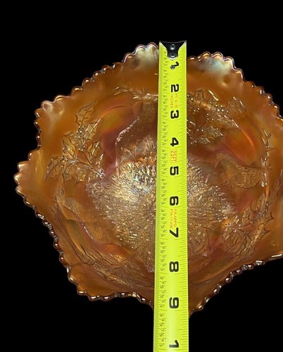 FENTON STAG AND HOLLY CARNIVAL MARIGOLD FOOTED GLASS BOWL  NO CHIPS - Picture 7 of 9