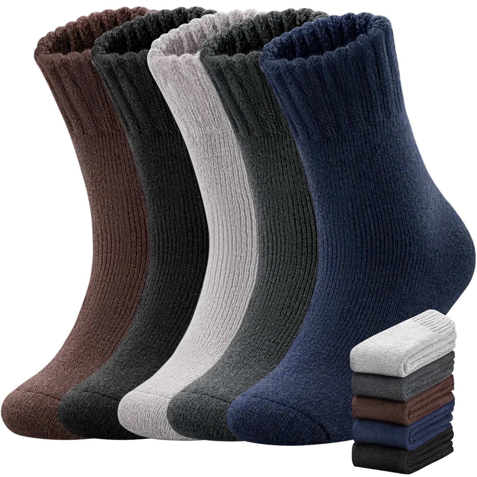 Merino Wool Socks Men 5 Pairs Thick Warm Winter Hiking Soft Casual Boot