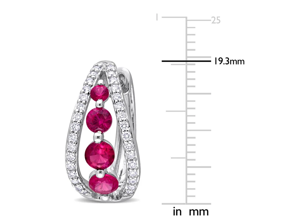1.78 Carat (ctw) Lab-Created Ruby Hoop Earrings 14K Gold with Created Diamonds - Image 3 of 4