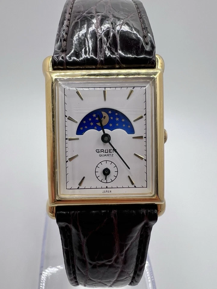 Raro Reloj Hombre Vintage Gruen Tank Fase Solar Fase Lunar Cuarzo Elegante Elegante Foto 2 de 4