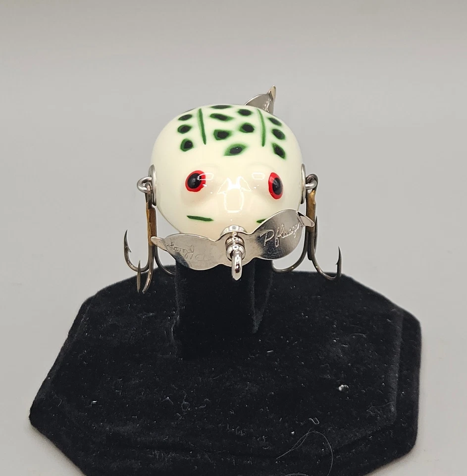 Señuelo de pesca vintage Pfleuger Kent flotador esmalte blanco rana 1999 Foto 3 de 4