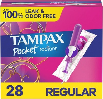 2 Pack Of Tampax Pocket Radiant Compact Plastic Tampons, with LeakGuard Braid, R