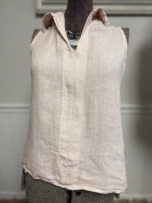 Viola Borghi 100% Linen Blush Pink Balletcore Sleeveless Laced Tanktop Casual