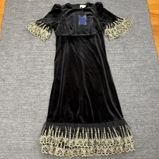 Tuckernuck Pomander Place Black Velvet Lilith Dress Women XL Black Lace Event