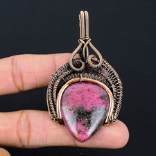 Rhodonite Handmade Gemstones Copper Wire Wrapped Pendant Boho Jewelry