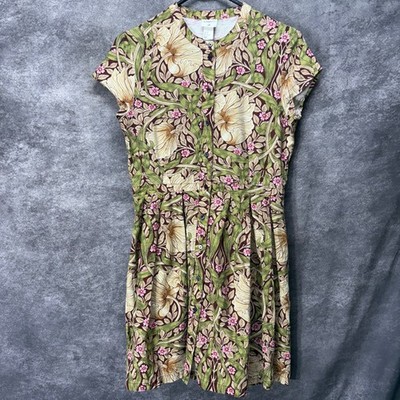 William Morris & Co x H&M Floral Print Button Front Dress Sz 6 Pleated Burgundy