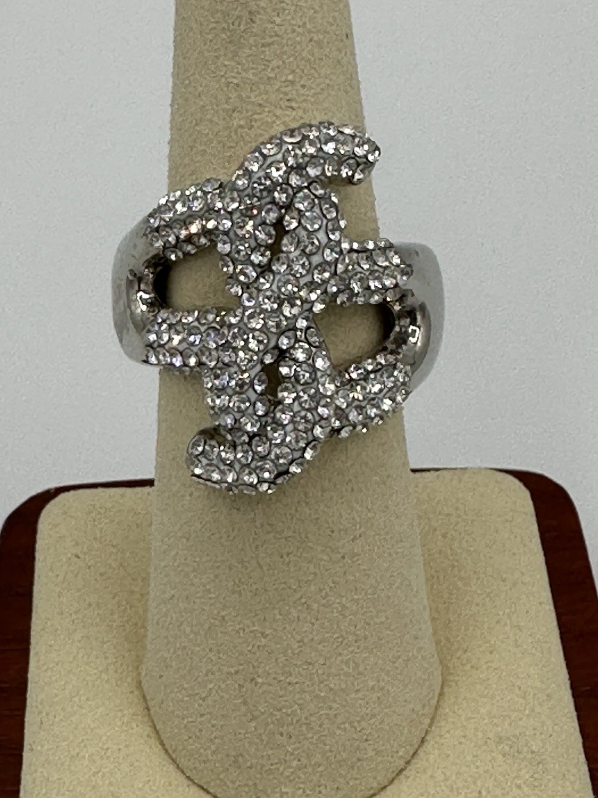 Silver Tone Pave Rhinestone Interlocking Style St… - image 1