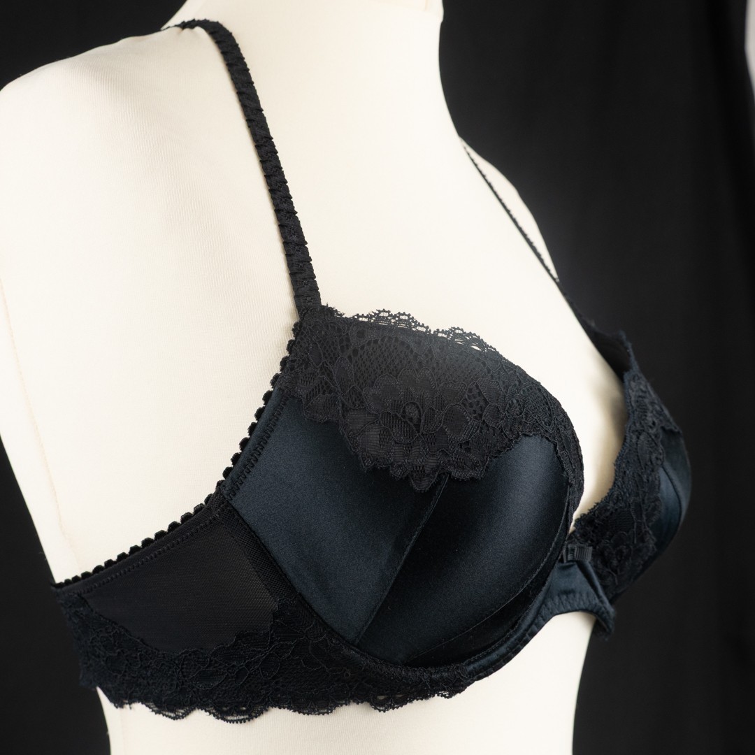 F&F Bra 32C Black Plunge Silk Blend Underwired Padded New with Tags image 3