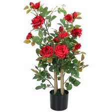 HOMCOM 90cm Artificial Rose Tree with 344 Silk Leaves and 17 Flowers, Red